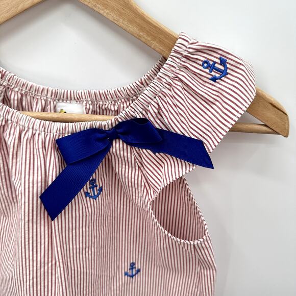 Smocked Giraffe Red and White Striped Anchor Print Dress // 7 - Picture 5 of 7